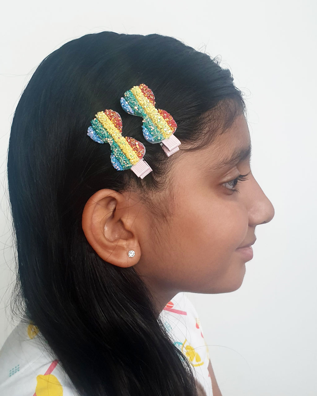 Rainbow Bow Glitter Hair Clip x2 - Roses & Rhinos
