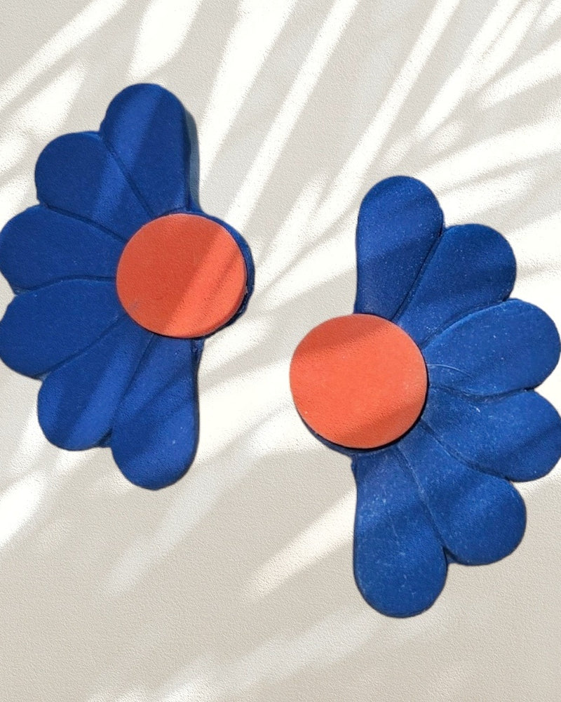 Half Flower Blue Stud Earrings