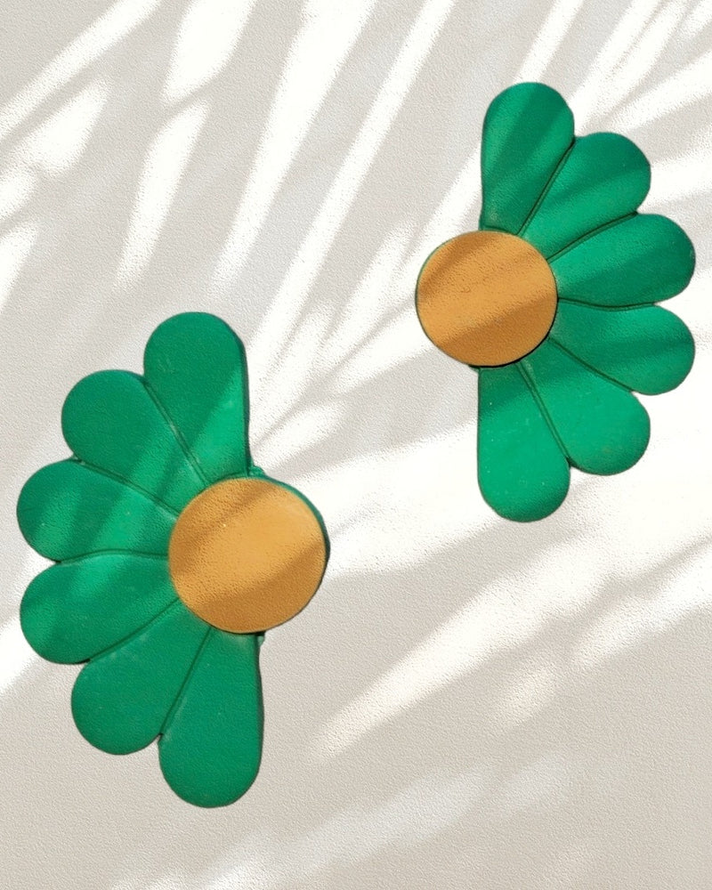 Half Flower Green Stud Earrings