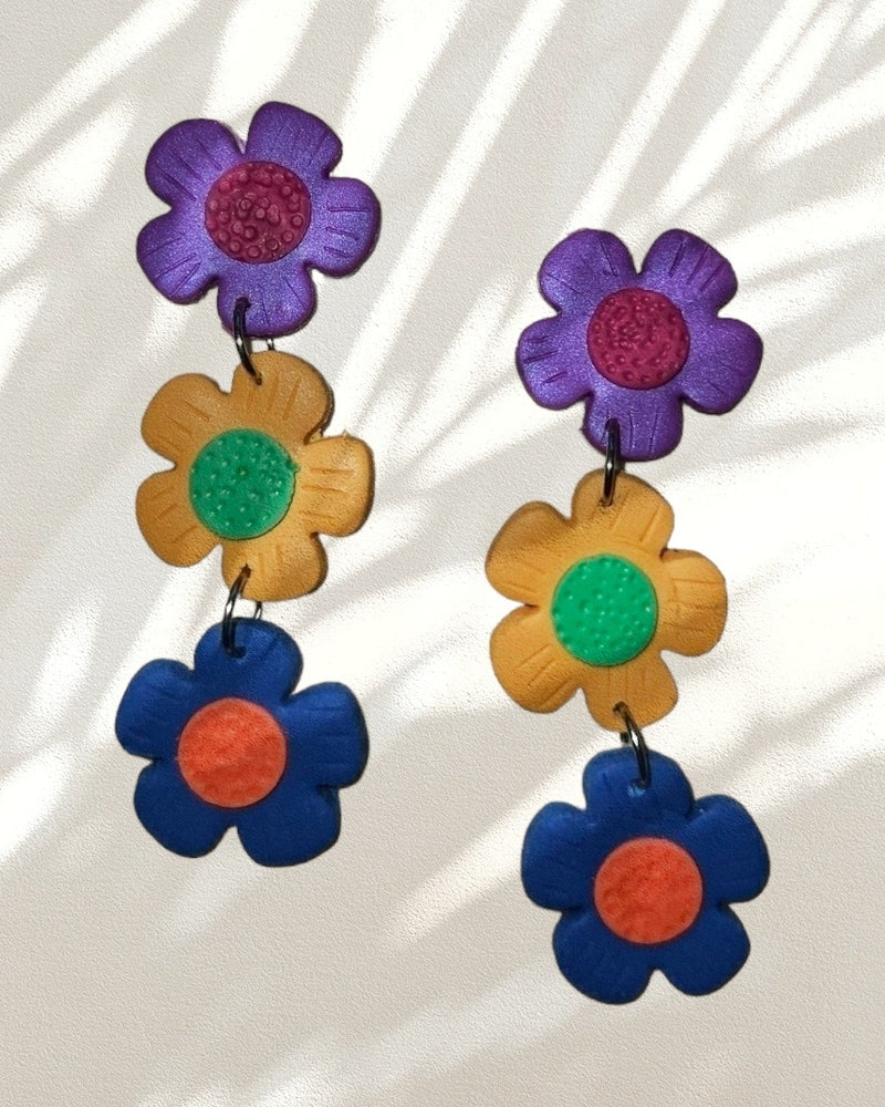 Triple PYB Flower Drop Earrings