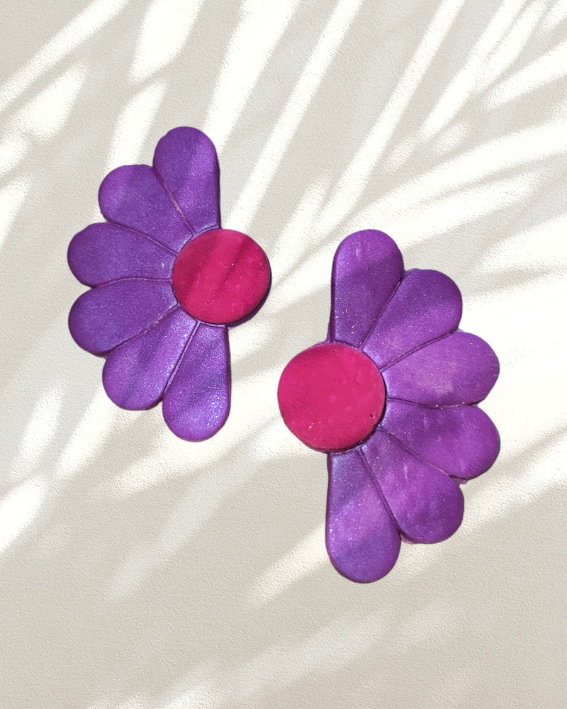 Half Flower Purple Stud Earrings