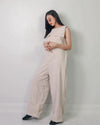 Women Sleeveless Double Breasted Cord Beige Jumpsuit
