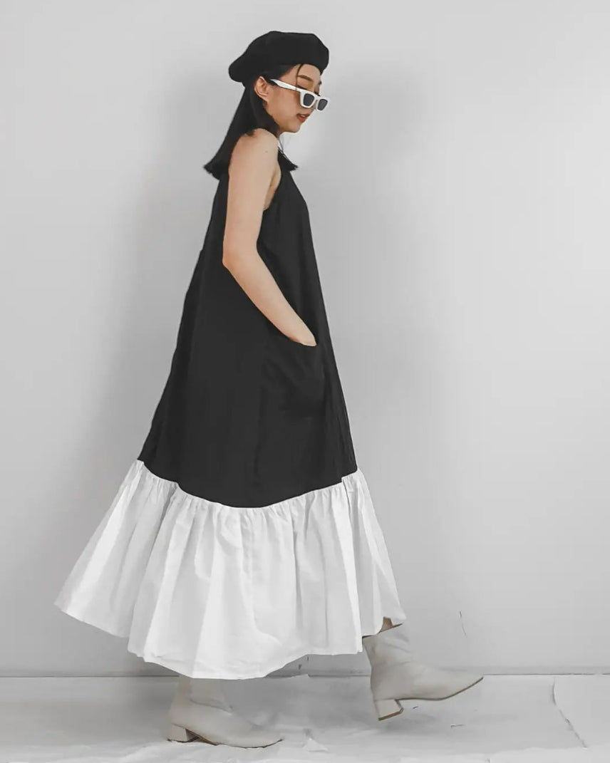 Women Maniya Black and White Sleeveless Maxi Dress