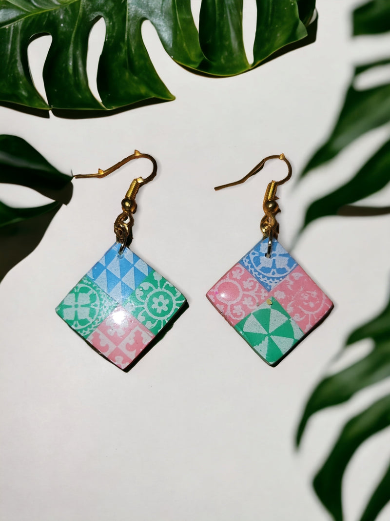 Mix Tile Large Square Stud Drop Earrings