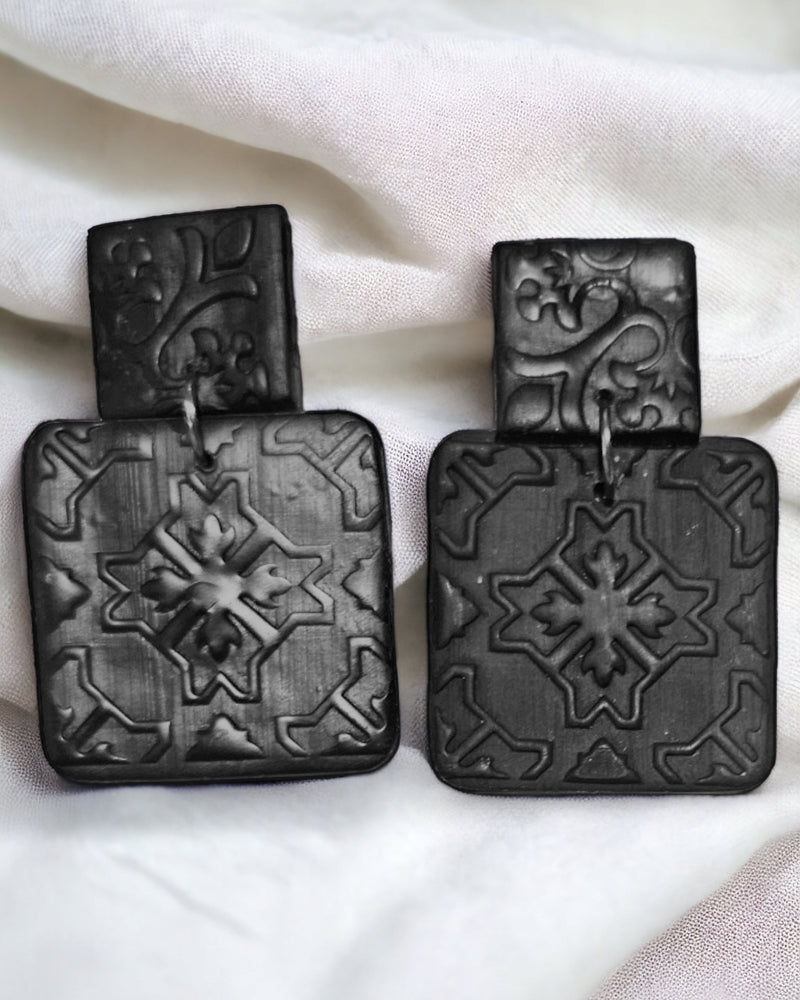 Black Moroccan Tile Square Earring