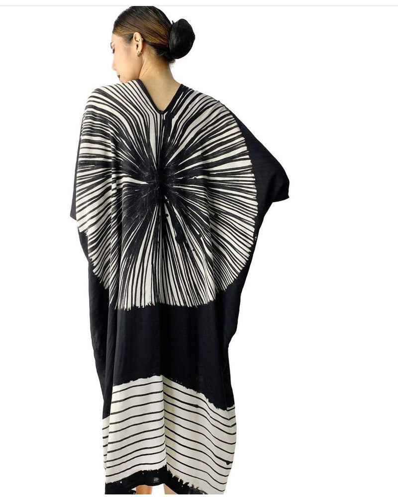 Women Batik Spray V Neck Kaftan