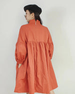 Vinnci Orange Puff Sleeve Short Dress