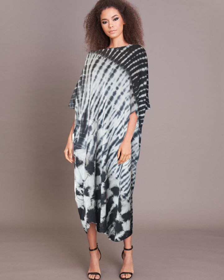 Women Tye Dye Stripe Crew Neck Kaftan