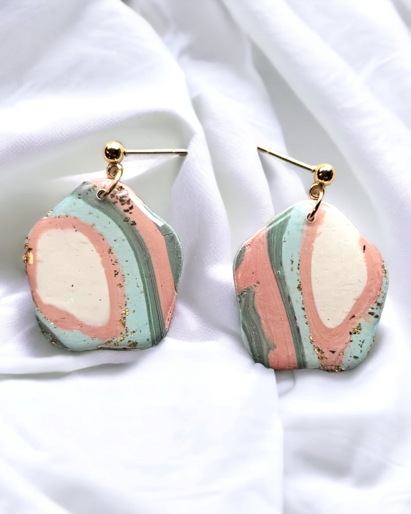 Coral Green Agate Clay Graphic Stud Earrings