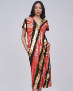 Women Gypsy Red and Gold Straight Midi Dress