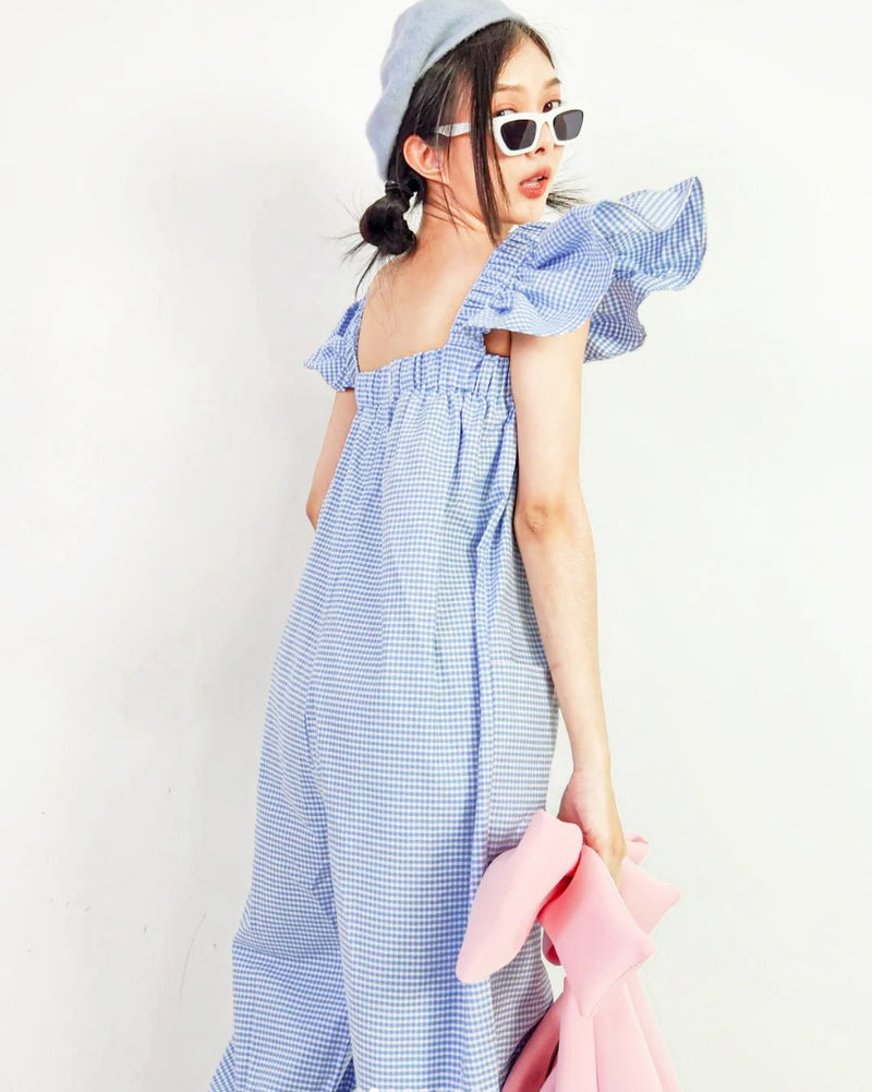 Women Josie Blue Check Jumpsuit
