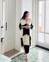 Women Gold Square Block V Neck Kaftan