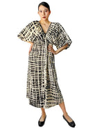 Women Backless Bata Batik Small Check Dress