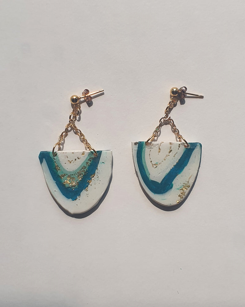 Blue Agate Clay Chain Drop Earrings