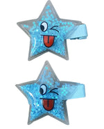 Smiley Blue Star Sparkle Hair Clip x2