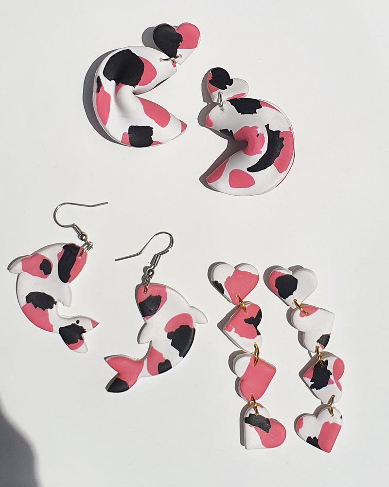 Multi Heart Pink Blur Drop Earrings