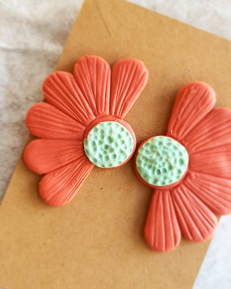 Half Flower Brick Stud Earrings