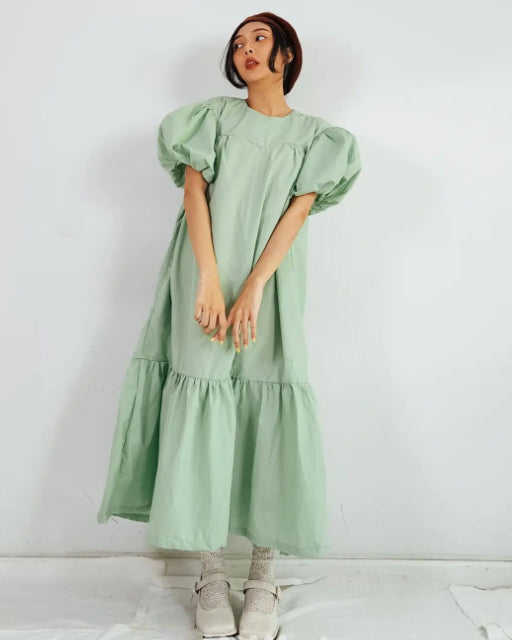 Women Mint Bub Bubble Sleeve Dress