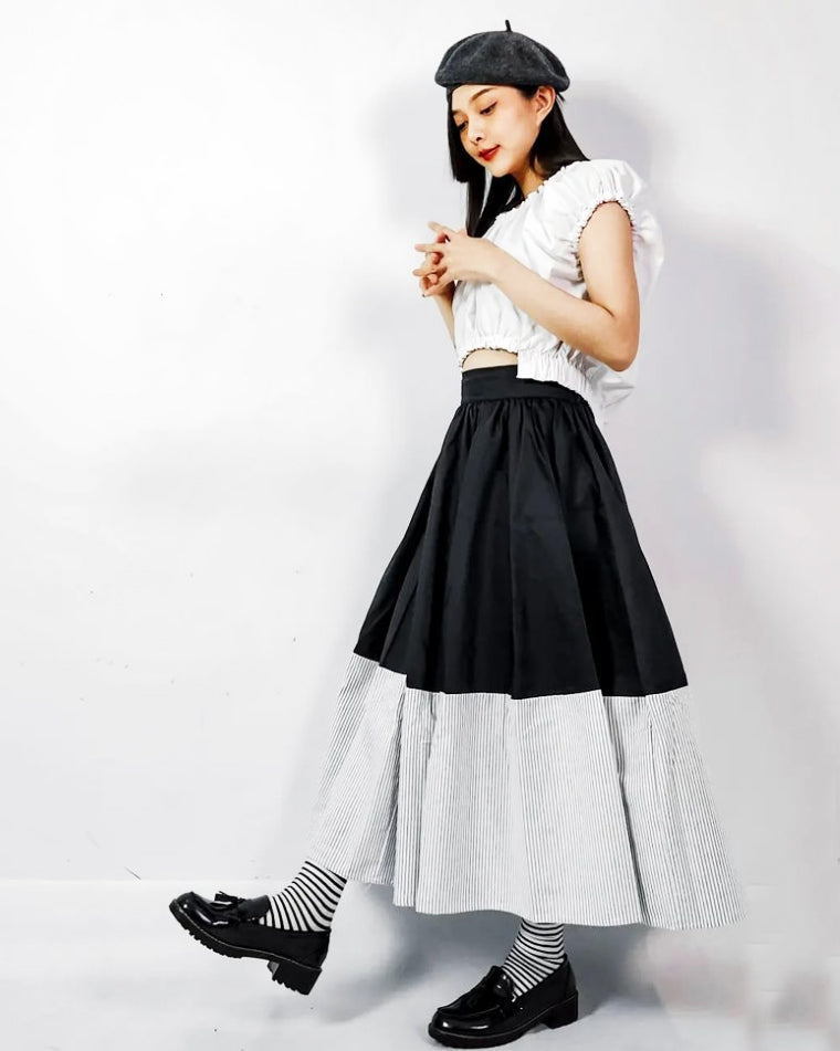 Women Cole Black Colour Block Long Skirt