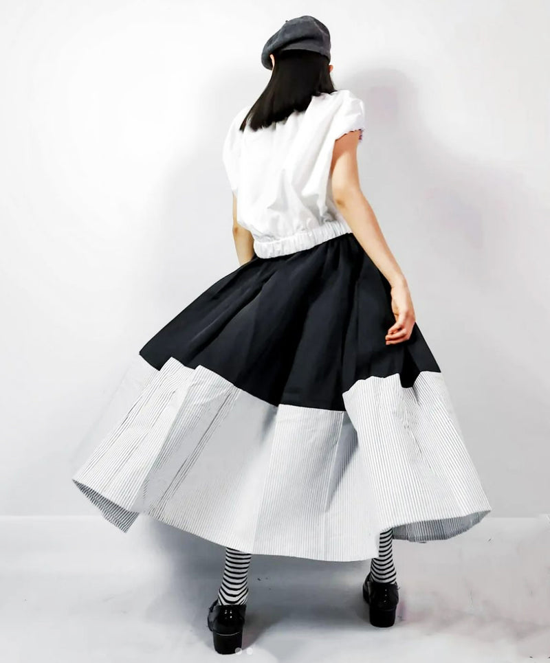 Women Cole Black Colour Block Long Skirt