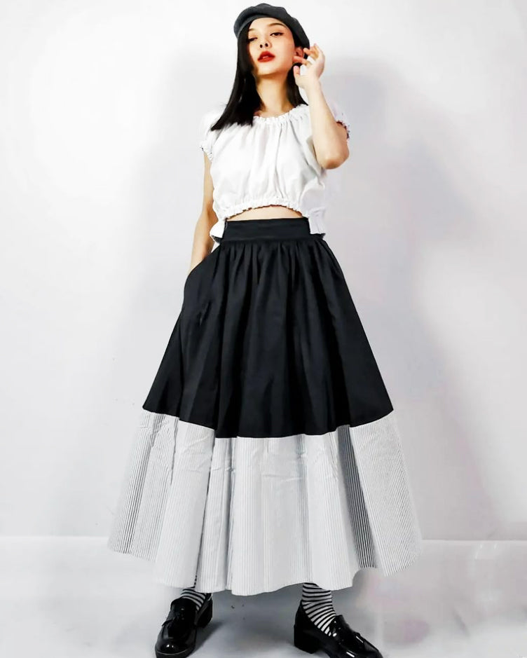 Women Cole Black Colour Block Long Skirt