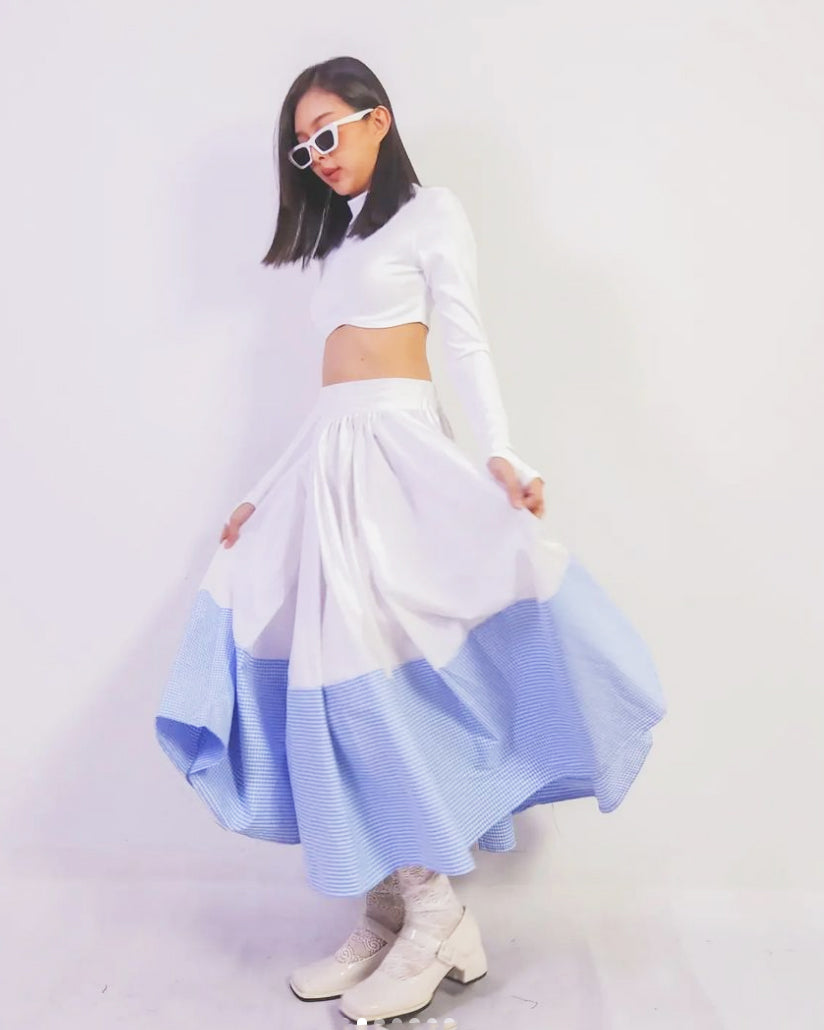 Women Cole Blue Colour Block Long Skirt