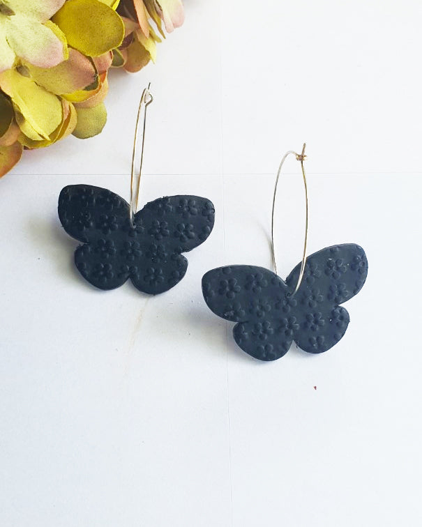 Daisy Butterfly Black Hoop Earring