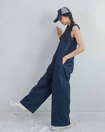 Women Sleeveless Double Breasted Navy Jumpsuit