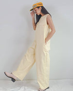 Women Sleeveless Double Breasted Yellow Jumpsuit