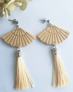 Tan Fan Tassle Drop Stud Earring