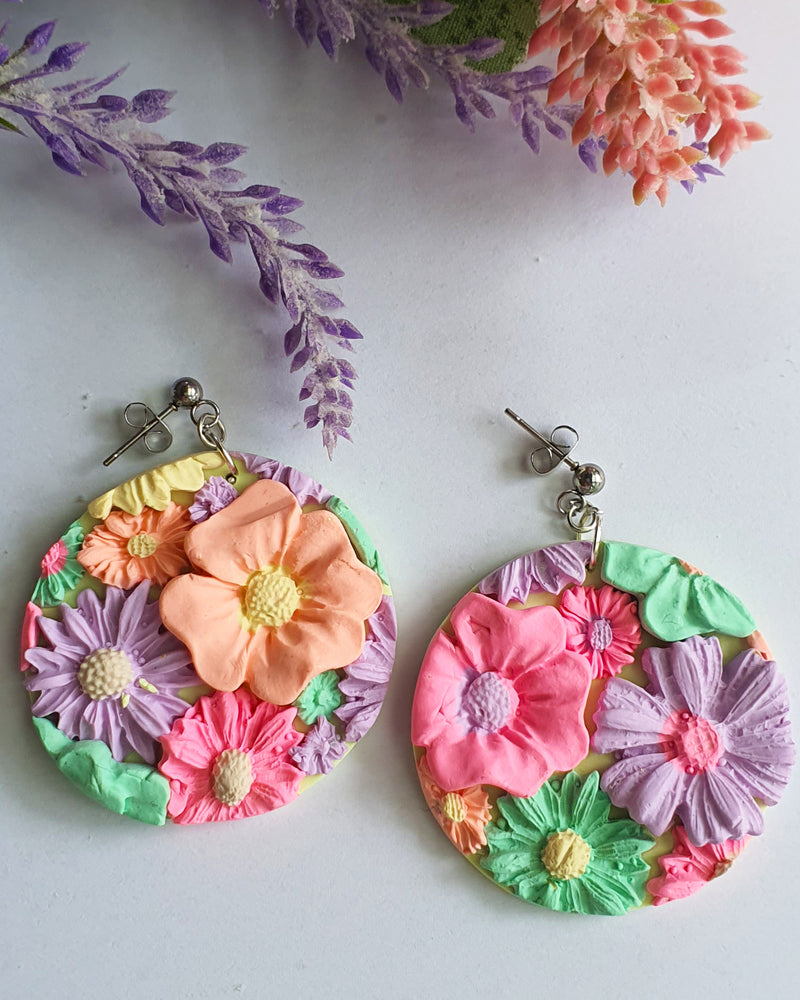 Floral 3D Circle Drop Earrings
