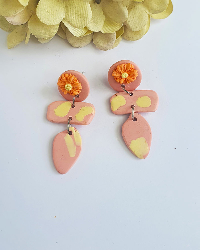 Floral T Drop Pink Earring