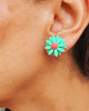 Double Daisy Green Stud Earring