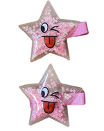 Smiley Star Pink Sparkle Hair Clip x2