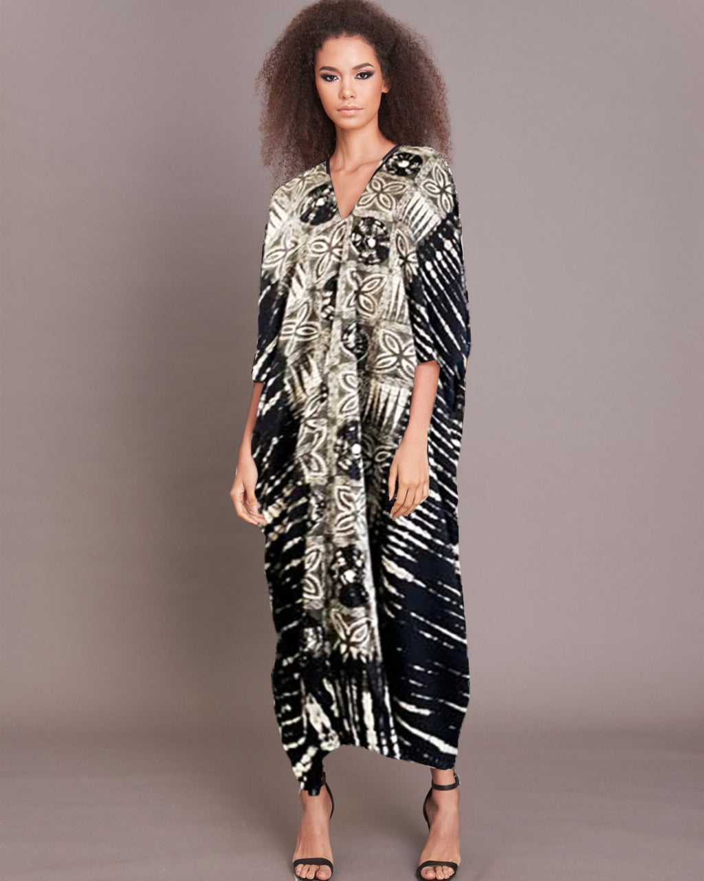 Women Stripe Clover V Neck Kaftan - Roses & Rhinos