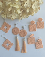 Tan Square Geo Moroccan Drop Stud Earring