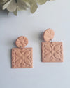 Tan Square Geo Moroccan Drop Stud Earring