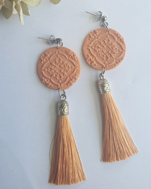 Tan Moroccan tile Tassle Drop Earring