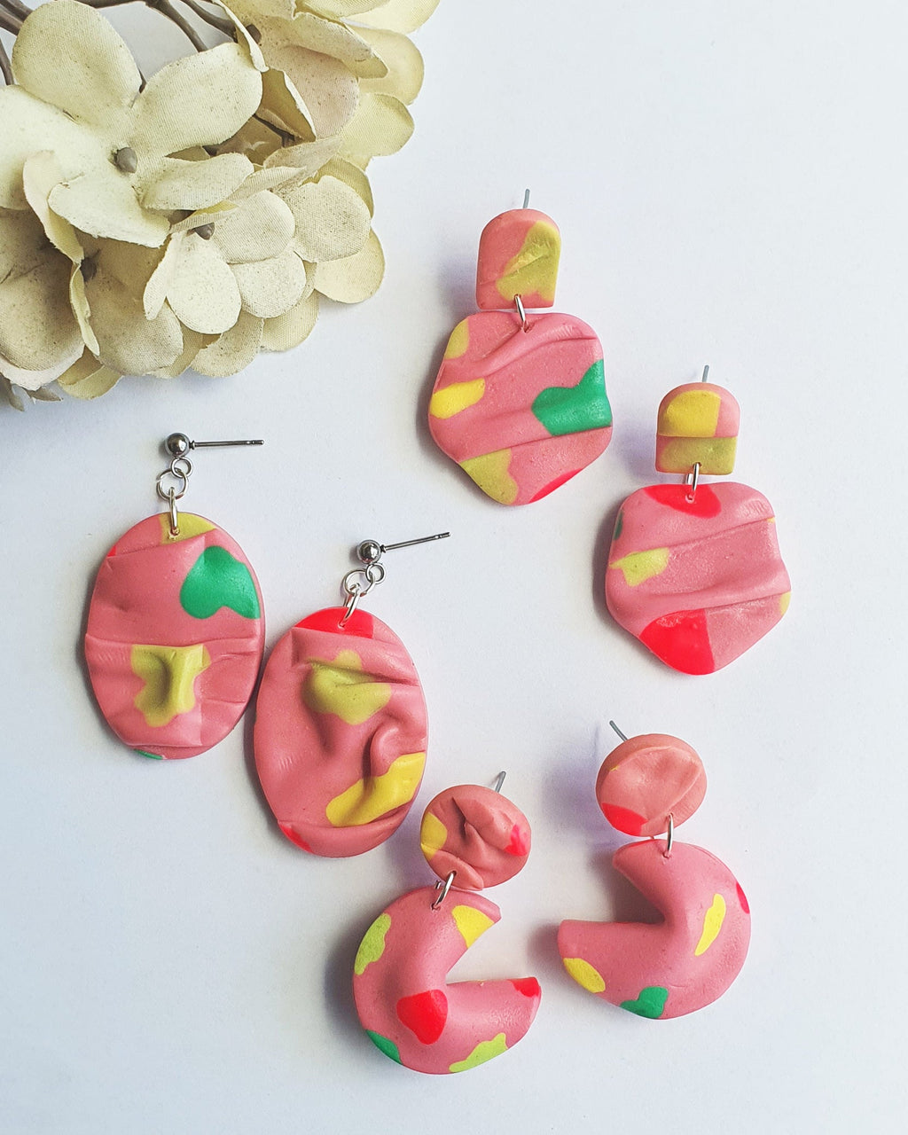 Paint Fortune Cookie Pink Earrings