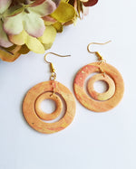 Peach and Gold Double Circle Drop Earrings