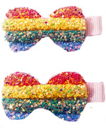 Rainbow Bow Glitter Hair Clip x2 - Roses & Rhinos