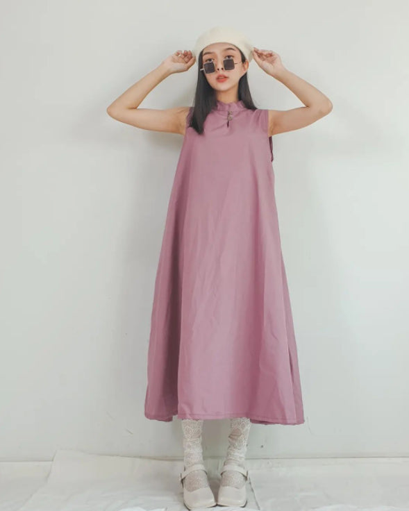 Women Stella Purple Mandarin Collar Dress