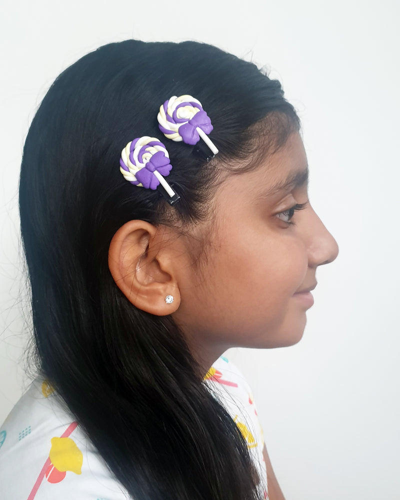 Swirl Lolly Purple Hair Clip x2 - Roses & Rhinos