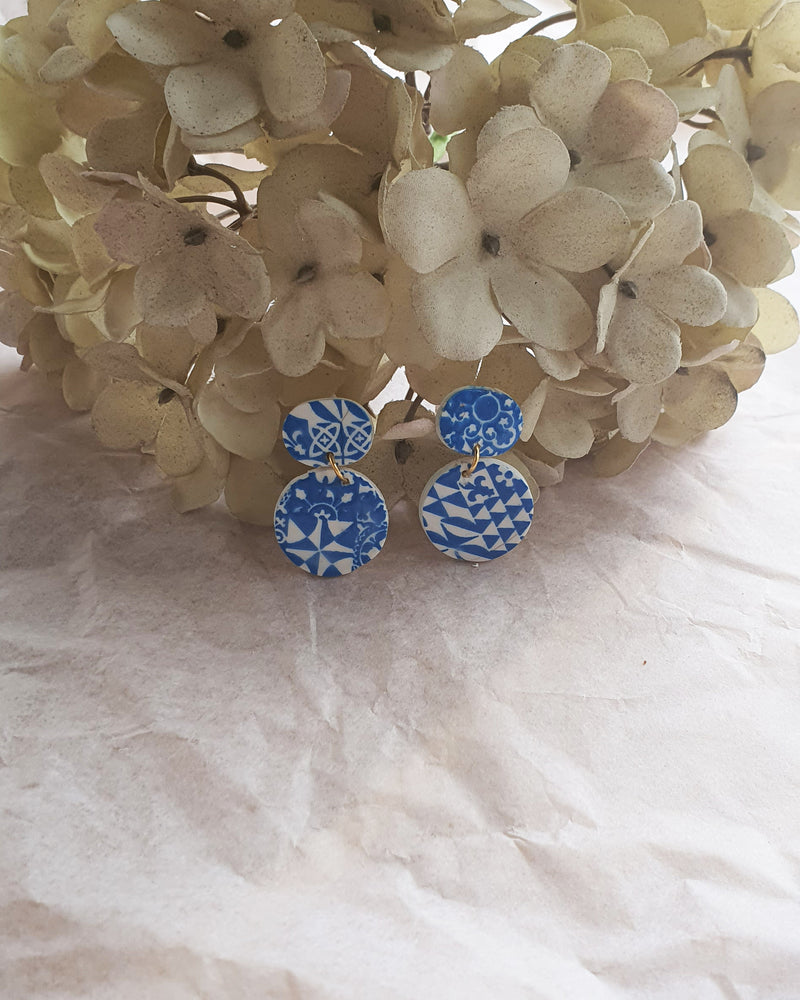 Blue Tile Drop Earrings