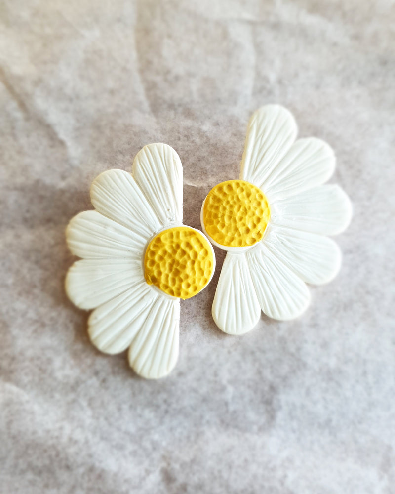 Half Flower White Stud Earrings