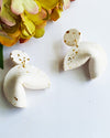 White and Gold Fortune Cookie Large Earrings