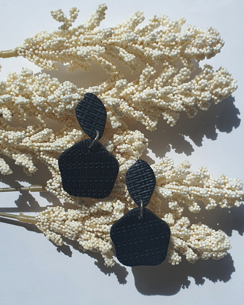 Woven Black Drop Earring