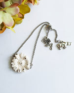 White and Silver Flower Bracelet with Charms