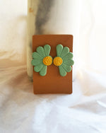 Half Flower Green Stud Earrings