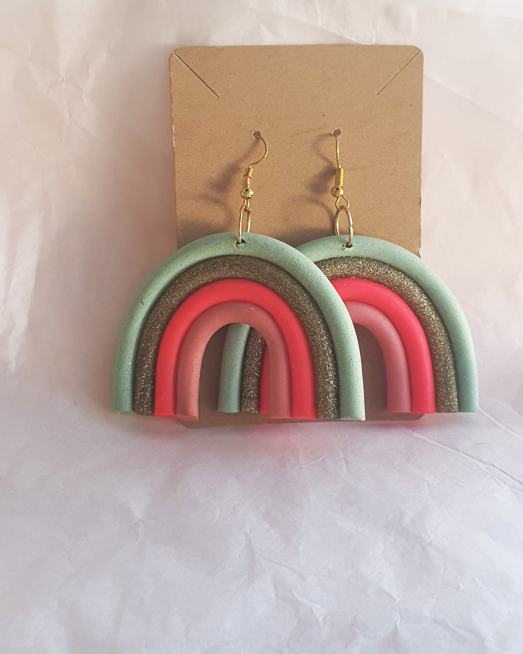 Rainbow Large Green Drop Earrings